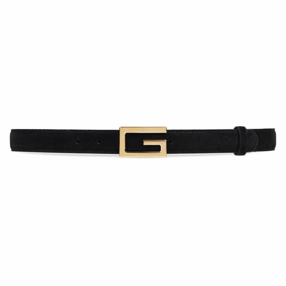 Gucci Square G Black Suede Belt Gold Buckle 523305 90/36”